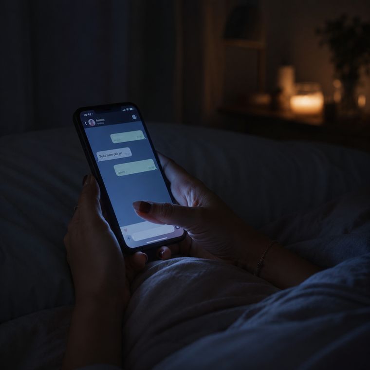 Olhar o celular tarde da noite esperando uma resposta que não chega.