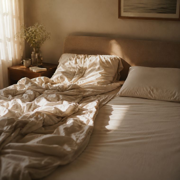 O lado vazio da cama pela manhã.